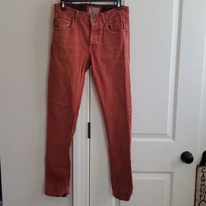 ladies 30x31 bershka button fly faded orange jeans